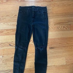 Mother jeans, size 27, black with knee rip